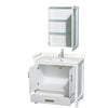 Custom image for White with Brushed Chrome Trim / Carrara Cultured Marble, Rectangular Sink / Medicine Cabinet