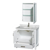 Custom image for White with Brushed Chrome Trim / White Carrara Marble, Rectangular Sink / Medicine Cabinet