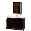 Custom image for Espresso with Brushed Chrome Trim / White Cultured Marble, Rectangular Sink / Medicine Cabinet