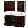 Custom image for Espresso with Brushed Chrome Trim / Carrara Cultured Marble, Rectangular Sink / Medicine Cabinets