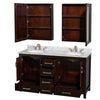 Custom image for Espresso with Brushed Chrome Trim / White Carrara Marble, Oval Sink / Medicine Cabinets