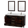 Custom image for Espresso with Brushed Chrome Trim / White Carrara Marble, Rectangular Sink / 24