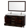 Custom image for Espresso with Brushed Chrome Trim / White Carrara Marble, Rectangular Sink / 58