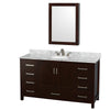 Custom image for Espresso with Brushed Chrome Trim / White Carrara Marble, Oval Sink / Medicine Cabinet