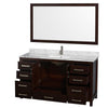 Custom image for Espresso with Brushed Chrome Trim / White Carrara Marble, Rectangular Sink / 58