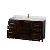 Custom image for Espresso with Brushed Chrome Trim / White Carrara Marble, Rectangular Sink / No Mirror