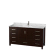 Custom image for Espresso with Brushed Chrome Trim / White Carrara Marble, Rectangular Sink / Medicine Cabinet