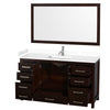 Custom image for Espresso with Brushed Chrome Trim / White Cultured Marble, Rectangular Sink / 58