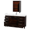 Custom image for Espresso with Brushed Chrome Trim / White Cultured Marble, Rectangular Sink / Medicine Cabinet
