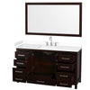 Custom image for Espresso with Brushed Chrome Trim / White Cultured Marble, Rectangular Sink / 58