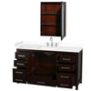 Custom image for Espresso with Brushed Chrome Trim / White Cultured Marble, Rectangular Sink / Medicine Cabinet