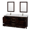 Custom image for Espresso with Brushed Chrome Trim / White Carrara Marble, Rectangular Sink / 24