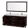 Custom image for Espresso with Brushed Chrome Trim / White Carrara Marble, Rectangular Sink / 70