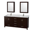 Custom image for Espresso with Brushed Chrome Trim / White Carrara Marble, Rectangular Sink / Medicine Cabinets