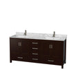 Custom image for Espresso with Brushed Chrome Trim / White Carrara Marble, Rectangular Sink / Medicine Cabinets