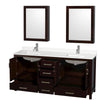 Custom image for Espresso with Brushed Chrome Trim / White Quartz, Rectangular Sink / Medicine Cabinets
