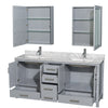 Custom image for Gray with Brushed Chrome Trim / White Carrara Marble, Rectangular Sink / Medicine Cabinets