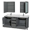 Custom image for Dark Gray with Brushed Chrome Trim / White Carrara Marble, Rectangular Sink / Medicine Cabinets