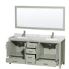 Custom image for Light Green with Brushed Nickel Trim / White Carrara Marble, Rectangular Sink / 70