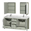 Custom image for Light Green with Brushed Nickel Trim / White Carrara Marble, Rectangular Sink / Medicine Cabinets