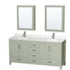 Custom image for Light Green with Brushed Nickel Trim / Giotto Quartz, Rectangular Sink / Medicine Cabinets