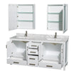 Custom image for White with Brushed Chrome Trim / White Carrara Marble, Rectangular Sink / Medicine Cabinets