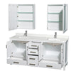 Custom image for White with Brushed Chrome Trim / Giotto Quartz, Rectangular Sink / Medicine Cabinets