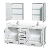 Custom image for White with Brushed Chrome Trim / White Cultured Marble, Rectangular Sink / Medicine Cabinets