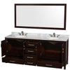 Custom image for Espresso with Brushed Chrome Trim / White Carrara Marble, Oval Sink / 70