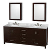 Custom image for Espresso with Brushed Chrome Trim / White Carrara Marble, Oval Sink / Medicine Cabinets