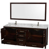 Custom image for Espresso with Brushed Chrome Trim / White Carrara Marble, Rectangular Sink / 70