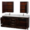 Custom image for Espresso with Brushed Chrome Trim / White Carrara Marble, Rectangular Sink / Medicine Cabinets