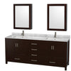 Custom image for Espresso with Brushed Chrome Trim / White Carrara Marble, Rectangular Sink / Medicine Cabinets