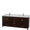 Custom image for Espresso with Brushed Chrome Trim / White Carrara Marble, Rectangular Sink / Medicine Cabinets