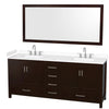 Custom image for Espresso with Brushed Chrome Trim / White Cultured Marble, Rectangular Sink / 70