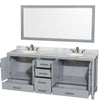 Custom image for Gray with Brushed Chrome Trim / White Carrara Marble, Oval Sink / 70
