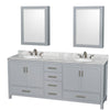 Custom image for Gray with Brushed Chrome Trim / White Carrara Marble, Oval Sink / Medicine Cabinets