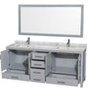 Custom image for Gray with Brushed Chrome Trim / White Carrara Marble, Rectangular Sink / 70