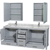 Custom image for Gray with Brushed Chrome Trim / White Carrara Marble, Rectangular Sink / Medicine Cabinets