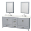 Custom image for Gray with Brushed Chrome Trim / Giotto Quartz, Rectangular Sink / Medicine Cabinets