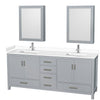 Custom image for Gray with Brushed Chrome Trim / White Cultured Marble, Rectangular Sink / Medicine Cabinets