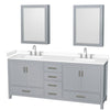 Custom image for Gray with Brushed Chrome Trim / White Cultured Marble, Rectangular Sink / Medicine Cabinets