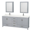 Custom image for Gray with Brushed Chrome Trim / White Quartz, Rectangular Sink / Medicine Cabinets