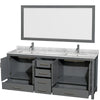 Custom image for Dark Gray with Brushed Chrome Trim / White Carrara Marble, Rectangular Sink / 70