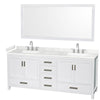 Custom image for White with Brushed Chrome Trim / Carrara Cultured Marble, Rectangular Sink / 70