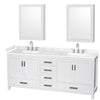 Custom image for White with Brushed Chrome Trim / Carrara Cultured Marble, Rectangular Sink / Medicine Cabinets