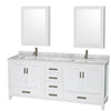 Custom image for White with Brushed Chrome Trim / White Carrara Marble, Rectangular Sink / Medicine Cabinets
