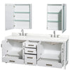 Custom image for White with Brushed Chrome Trim / Giotto Quartz, Rectangular Sink / Medicine Cabinets