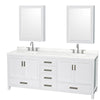 Custom image for White with Brushed Chrome Trim / Giotto Quartz, Rectangular Sink / Medicine Cabinets