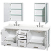 Custom image for White with Brushed Chrome Trim / White Quartz, Rectangular Sink / Medicine Cabinets